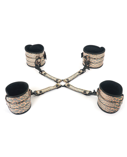 Spartacus  Faux Leather Wrist & Ankle Restraints w/Hog Tie - Gold