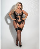 Lame & Net Cami w/Attached Garters & G-String Black 1X/2X