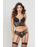 Stretch Lace Cropped Bustier & Cheeky Panty Black SM