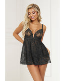 Stretch Lace Babydoll w/Underwire Cups & G-String Black MD