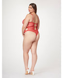 Fishnet Strappy High Cut Leg Teddy Red 1X/2X