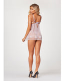 Sheer Mesh & Lace Demi Cup Babydoll & Thong Lavender SM