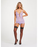 Lace & Mesh Triangle Cup Chemise w/Garters & Thong Lavender LG