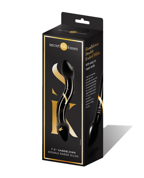 Secret Kisses 7.5" Handblown Double Ended Dildo - Black/Gold