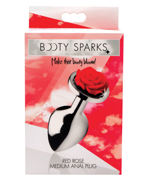 BootySparks Red Rose Anal Plug Medium - Silver