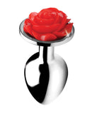 BootySparks Red Rose Anal Plug Small - Silver