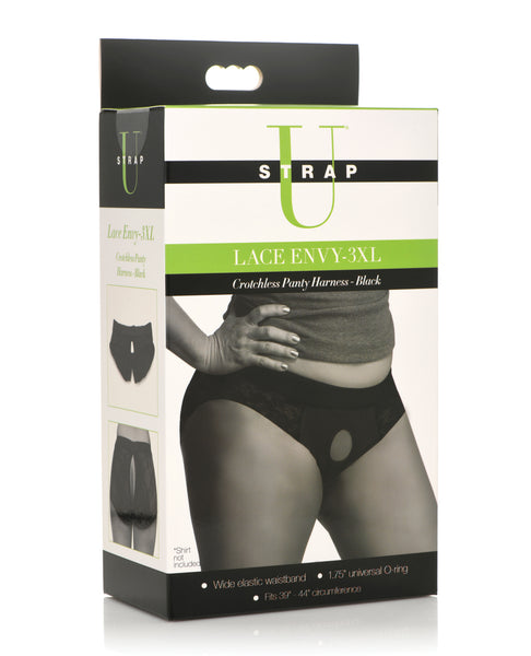 Strap U Lace Envy Crotchless Panty Harness - 3XL Black