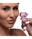 Booty Sparks Pink Rose Glass Anal Plug - Medium