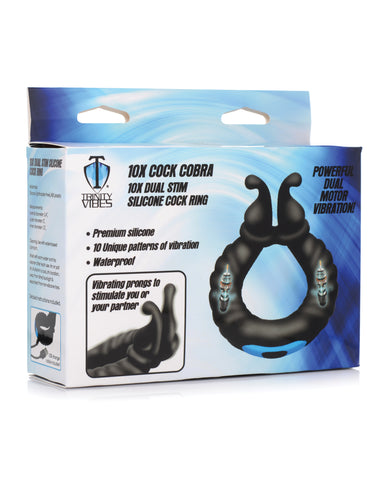 Trinity Men 10X Cobra Dual Stimulation Silicone Cock Ring - Black