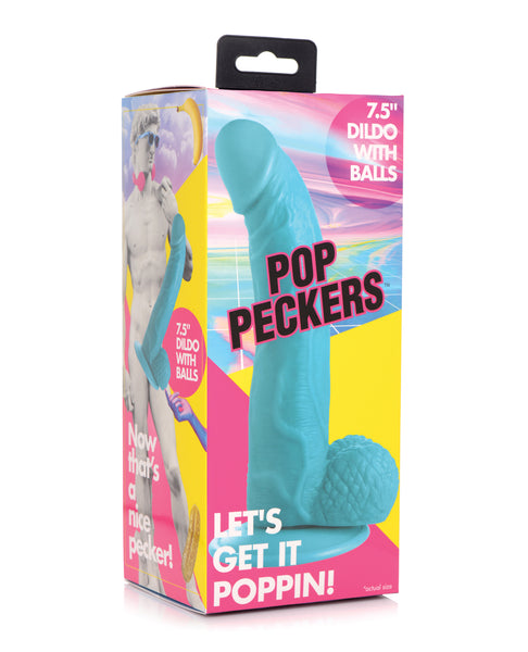 Pop Peckers 7.5" Dildo w/Balls - Blue