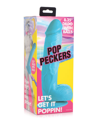 Pop Peckers 8.25" Dildo w/Balls - Blue