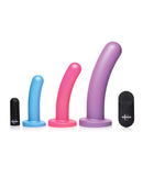 Strap U Triple Peg 28X Vibrating Silicone Dildo Set w/Remote - Asst. Colors