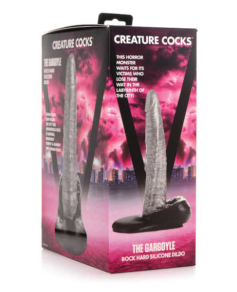NO ETA $Creature Cocks The Gargoyle Rock Hard Silicone Dildo - Silver/Black